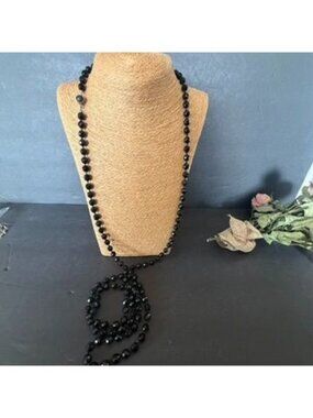 60" Vintage Austrian Black Crystal Necklace Flapper Length Versatile Elegant